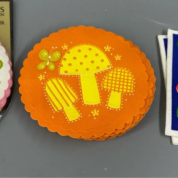 Vintage Paper Coasters MCM mushrooms, plaid, flower power! - Picture 3 of 12